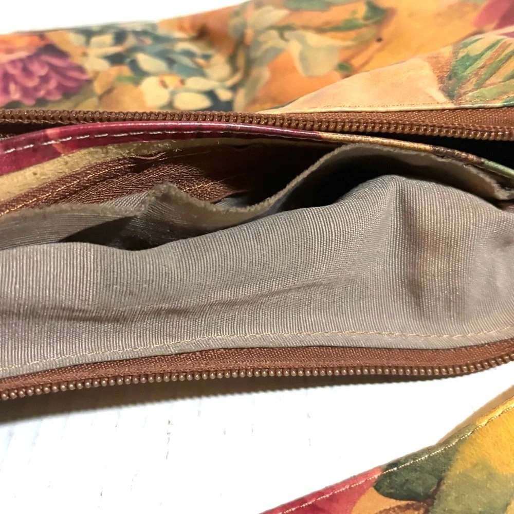 Floral Crescent Hobo Shoulder Bag in Multicolor Leather